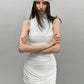 Women Sleeveless Turtleneck Bodycon Mini Dress Diagonal Ruched Wrap Hem Slim Short Dress Elegant Club Night Out Dresses