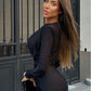 Deep V Neck Long Sleeve Skinny Jumpsuits Women Rompers Elegant Black High Waist Ruched Slim Sexy Jumpsuit Outfits
