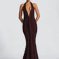 Halter Deep V Neck Sexy Maxi Dress Women Gown Fashion Sleeveless Backless Draped Ruched Club Party Long Dress Female