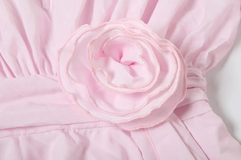 3d Flower Applique Long Sleeve Long Sleeve Dresses Elegant Autumn Short Dresses Pink White