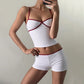 Sexy White Two Piece Outfit for Woman V Neck Cami Top and Shorts Matching Sets Cozy Summer Lounge Wear