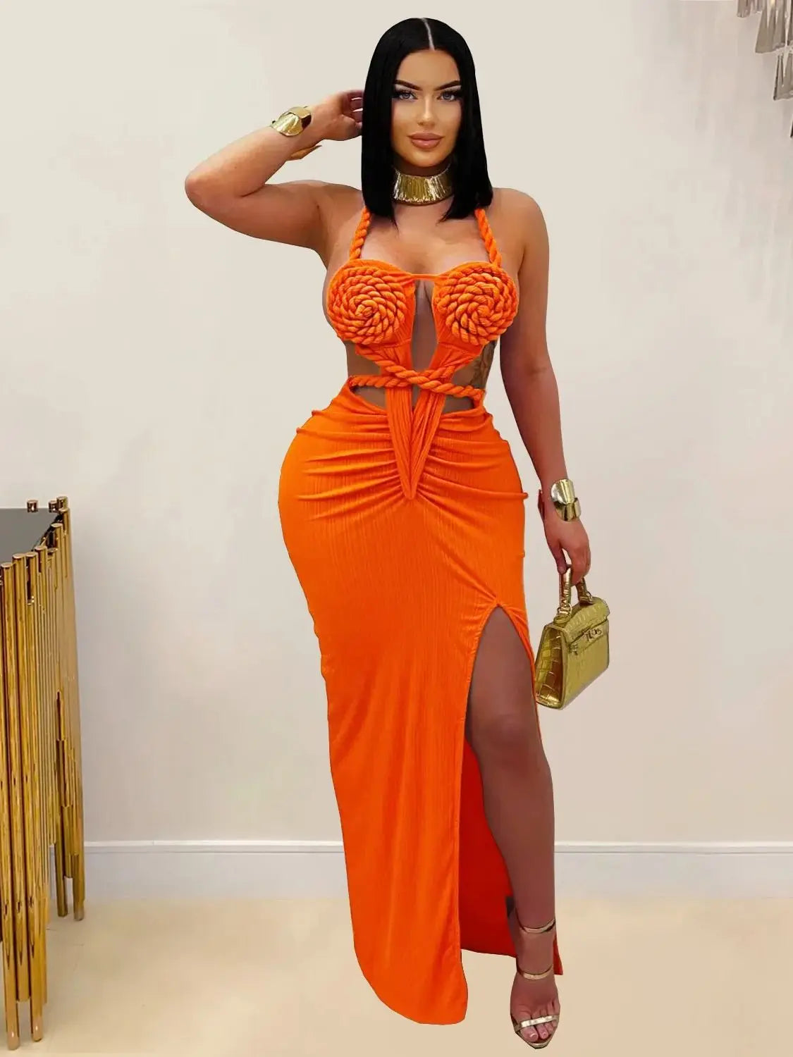 Sexy Plait Dress Women Summer Peach Buttocks Backless Sleeveless Split Hollow Midnight Party Clubwear Maxi Bodycon