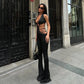 Sexy Black Jumpsuit Women Summer Club Outfit Fashion Rivet Cut Out Halter Backless Jumpsuits Flared Leg