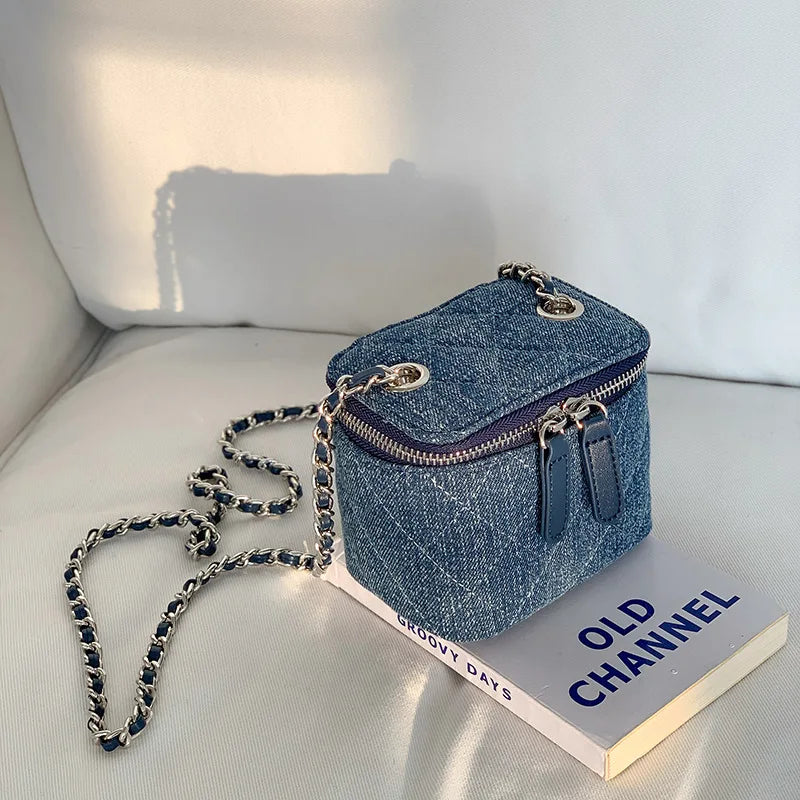Mini Denim Crossbody Bags for Women 2026 Lingge Chains Shoulder Bag Fashion Brands Box Bag Lipstick Coins Purses and Handbags