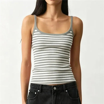 Women Striped Ribbed Tank Top U Neck Sleeveless Slim Fit Cami Top Y2K Retro Stripe Print Summer Casual Camisole