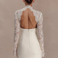 Women Elegant Lace Patchwork Sexy Mini Dress Fashion High Neck Long Flare Sleeve Backless Bodycon Club Party Dresses
