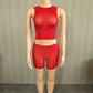 Sexy Midnight 2-Piece Set Women See Through o-Neck Vest+Simple Short High Elasticity Wild Summer Fashion Slim Suit