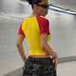 Letter Print Crop Tops Women Chic Short Sleeve Patchwork Casual Simple Tight Wild Basic Streetwear Y2K Hipster Tees