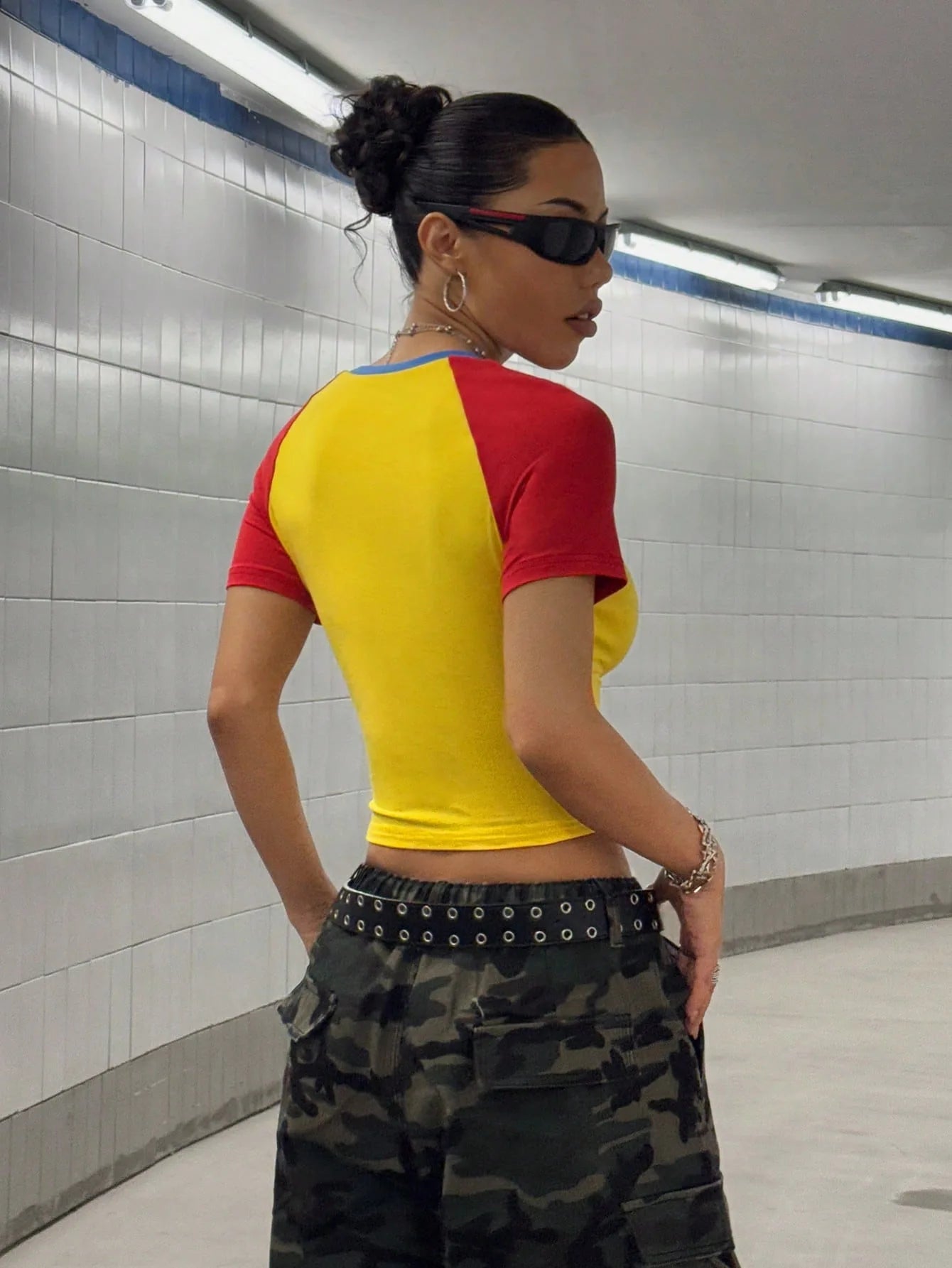 Letter Print Crop Tops Women Chic Short Sleeve Patchwork Casual Simple Tight Wild Basic Streetwear Y2K Hipster Tees