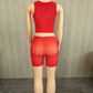Sexy Midnight 2-Piece Set Women See Through o-Neck Vest+Simple Short High Elasticity Wild Summer Fashion Slim Suit