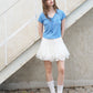 Women's Ribbed Knit T-Shirt with Tie V Neck, Sweet Short Sleeve Blue Tee for Summer, Mermaid Aesthetic Casual Top