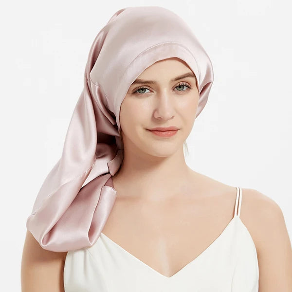 100% Mulberry Silk Bonnet Sleep Hair Cap Long Bonnets with Elastic Tie Band Adjustable Straps for Long Curly Dreadlock Braid