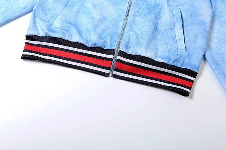 Sporty Tie-Dye Print Women Tracksuit 2 Piece Set Print Zip Crop Jacket+Straight Pants Matching Streetwear Casual Suit