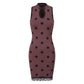 Knit Polka Dot Bodycon Mini Dress Women Sleeveless Halter Qipao Collar Keyhole Cutout Lace Hem Slim Short Pencil Dress