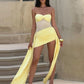 See Through Mesh Spliced Strapless Draped Mini Dresses Sexy Party Club Outfits Evening Dress Woman
