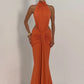 Turtleneck Backless Sexy Maxi Dress Women Gown Elegant Off-shoulder Sleeveless Ruched Bodycon Club Party Long Dress