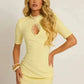 Women Polka Dot Sexy Mini Dress Lace Trim High Neck Cutout Long Sleeve Bodycon Short Dress Club Party Night Out Dresses