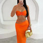 Ruched Y2K Sexy 2 Piece Set Women Plait Camisole+Hollow Skirts Bandage Vacation Beach Party Trend Skinny Clubwear