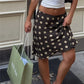 Women's Boho Polka Dot Midi Skirt High Waist Ruffle Hem Silky Satin Flared Skirt Beach Vacation Summer Casual Skirt