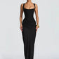 Backless Ruched Sexy Maxi Dress Women Elegant Square Collar Tapered Straps Sleeveless Bodycon Club Party Long Dress