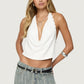 Solid Women's Elegant Cowl Neck Halter Crop Top Backless Tie Up Studded Sleeveless Sexy Y2K Blouse for Party Clubwear