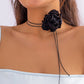 Exaggerated Goth Big Rose Flower Clavicle Chain Necklace for Women Romantic Kpop Adjustable Bowknot Choker Dinner Party Jewelry