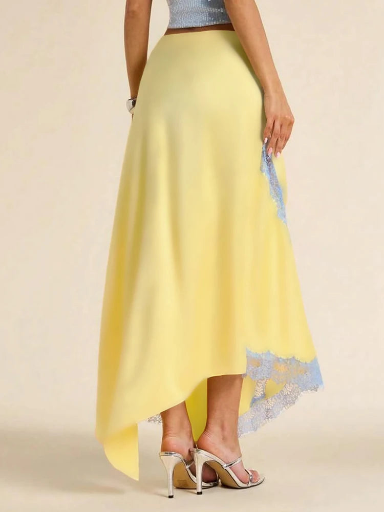 Lace Decoration Long Skirts Woman Summer Trend Elastic Waist Wrap Hip Daliy Street Y2K Elegant Style Classic Bottoms