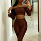 Fashion Satin 2 Piece Set Women Simple Furs Patchwork Slash Neck T-Shirts+Mid-Length Shorts Trend Party Street Suits