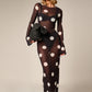 Mesh See Through Long Dress+Headscarf Woman Autumn Trend Polka Dot Print o-Neck Full Sleeve Sexy Fashion Vestidos