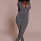 Basic Flared Jumpsuit Women Zip Letter Embroidery Full Sleeve Coquette Stretch Skinny Midnight Party Workout Overalls