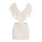 Sexy Two Piece Set Woman Summer Outfits 2026 V Neck Backless Ruffled Mesh Crop Top and Mini Skirt Sets