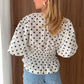Women's Puff Sleeve T Shirt Tops Summer Fashion Dots Print Round Neck Cinched Waist Blouse for Casual Daily Wear