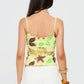 Y2K Tropical Starfish Leaf Sequin Cami Top Women Yellow Black Spaghetti Strap Slim Fit Camisole Beach Vacation Outfit
