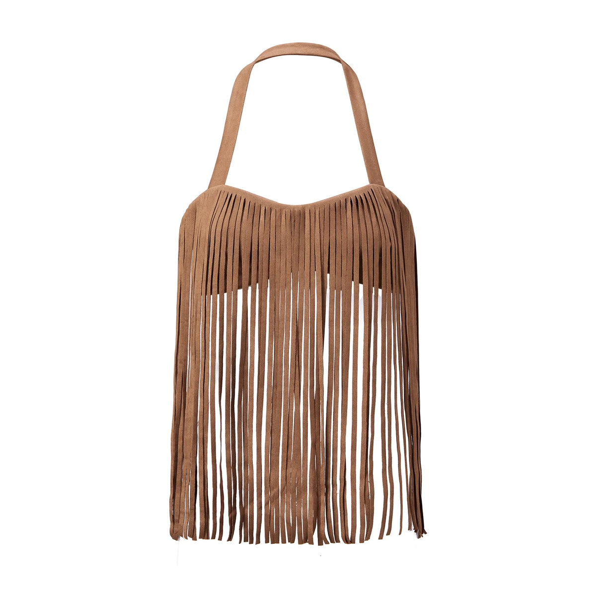 Women Suede Fringe Halter Crop Top Backless Buckle Tassel Sleeveless Western Cowboy Festival Party Streetwear Tank Tops