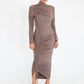 Long Sleeve Ruched Sexy Maxi Dress For Women Autumn Winter New Drawstring Turtleneck Bodycon Sexy Long Dress Elegant