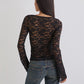 Women's Elegant Lace Long Sleeve Tops Shirt Solid Color Deep V Neck Slim Fit Blouse Tee Y2K Floral Sheer Mesh Shirts