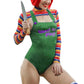 Women 2 Pcs Scary Killer Doll Costume Set Sling Jumpsuit Horror Party Cosplay
