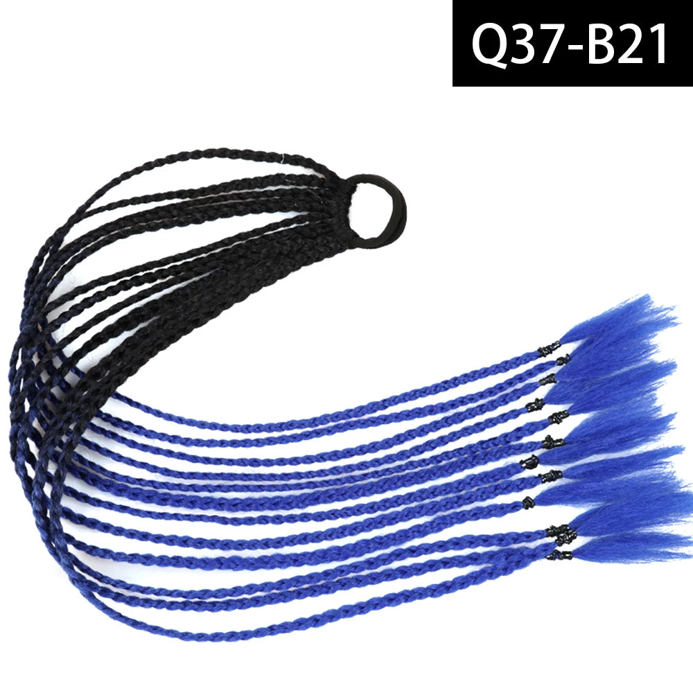 Synthetic Colored Braided Ponytail Hair Extension Rainbow Color Braids Pony Tail With Elastic Band Girl's Pigtail