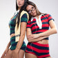 Striped Print 2-Piece Set Women Lapel Single-Breasted Patchwork t-Shirt+Simple Mini Short Sporty Style Streetwear