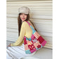 Colorful Crochet Tote Bag, Bohemian Floral Print Knit Shoulder Bag, Casual Summer Beach Bag for Women