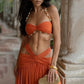 Orange Two Piece Set Beaded Halter Top and Cut Out Pleated Maxi Skirt Vacation Outfits Woman 2026 Luxury