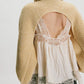 Women's Cropped Knit Shrug Sweater Open Back Round Neck Long Lantern Sleeve Loose Short Knit Top Streetwear Pullover