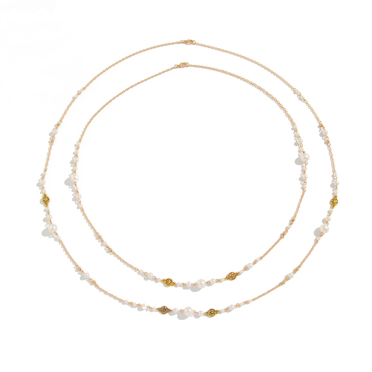 2Pcs/Set Temperament Imitation Pearl Long Chain Necklace for Women Fashion Statement Goth Sweather Link Neck Jewelry