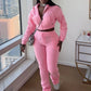 Casual Simple Women 2 Piece Set Pocket Hooded Zip Crop Jacket+Pants Sporty Matching Streetwear Skinny Basic Outfits