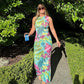 Tropical Floral Print Summer Dresses for Women 2024 Sexy Sleeveless Backless Slit Long Dress Vacation Outfits