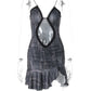 Hollow Dress Women Y2K Ruched Split Irregular Hem Backless Skinny Sexy Midnight Wild Hottie Summer Trend Mini Bodycon