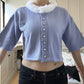 Harajuku Kawaii Furry Neck Short Sleeve Knit Crop Top Women Button Cropped Cardigan Pastel Color Soft Knit Street Outfit
