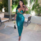 Metallic Blue Halter Long Sexy Dresses Women 2023 Party Night Club Outfits Hollow Backless Bodycon Dress