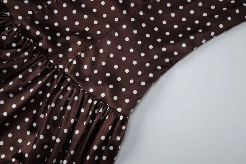 Brown Polka Dot Print Sleeveless Pleated Mini Dress French Style Elegant Vintage Summer Dresses 2026