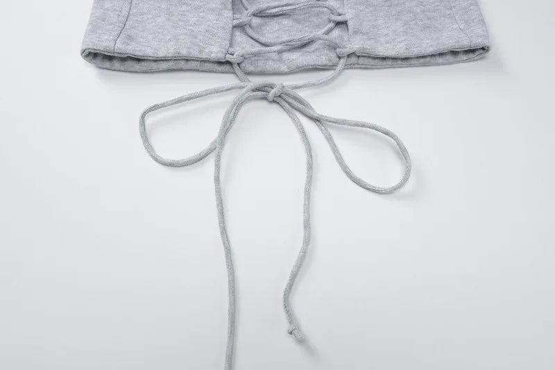 Corset Sweatshirts Woman 2 Piece Set Lace Up Backless Off Shoulder Long Sleeve Top and Shorts Tracksuits Y2k